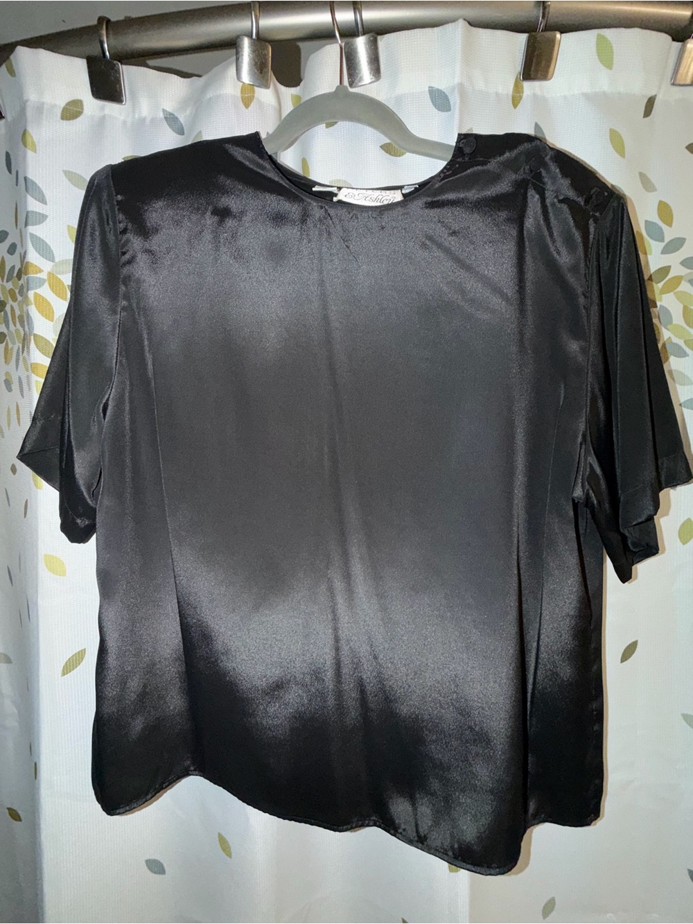 Vintage Women's Black Satin Short-Sleeve Blouse